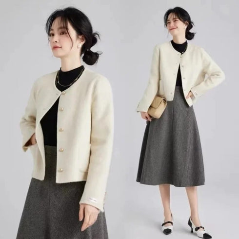 Single Breasted Crew Neck Long Sleeves Jacket